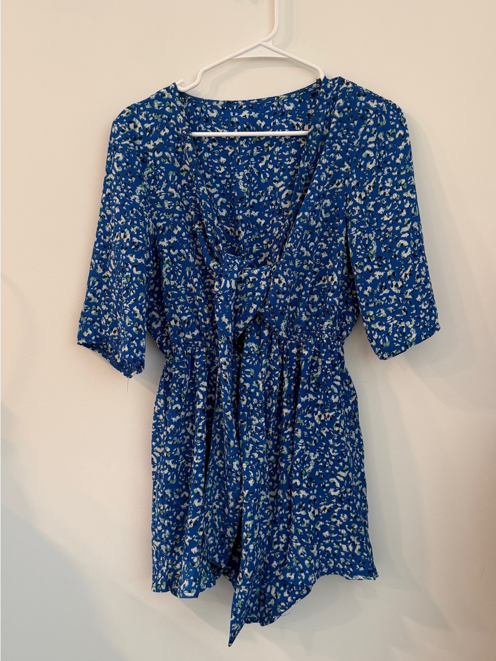 Blue S/M Print Tie-Front Romper
